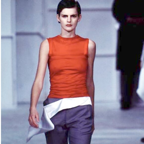 Helmut Lang Red Double Layer Tank Top 1997 Vintage Archive 90s Made In Italy L - Picture 1 of 16
